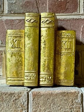VTG 1995 CBK Ltd Gold Gilt Faux Book Bookends Roman Numeral XII Dark Academia
